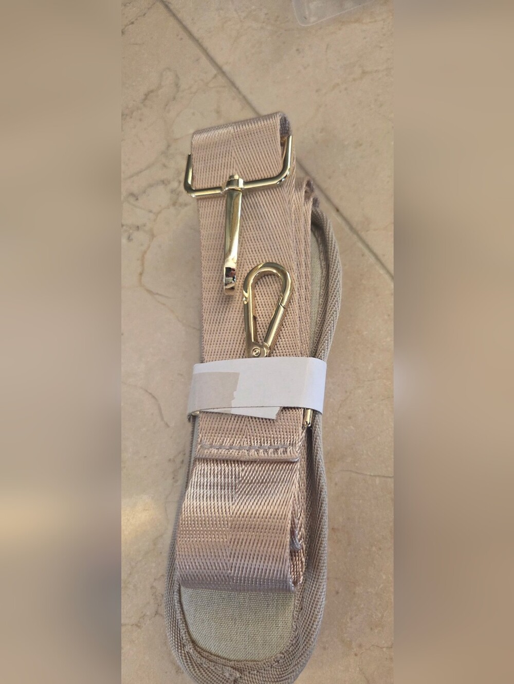 Adjustable Beige Bag Strap with Gold Hardware